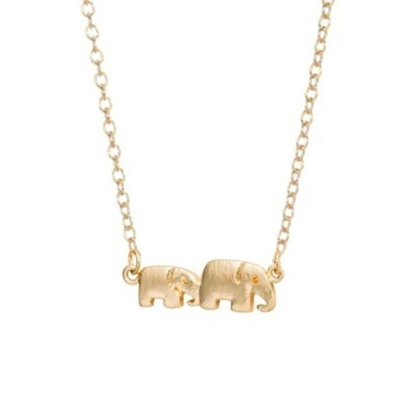 Gold Tone Solid Elephant Pendant Chain Necklace Academia Chic Safari - Picture 2 of 3